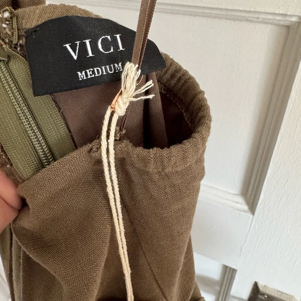 Vici Olive Green Halter Midi Dress - Picture 2 of 4